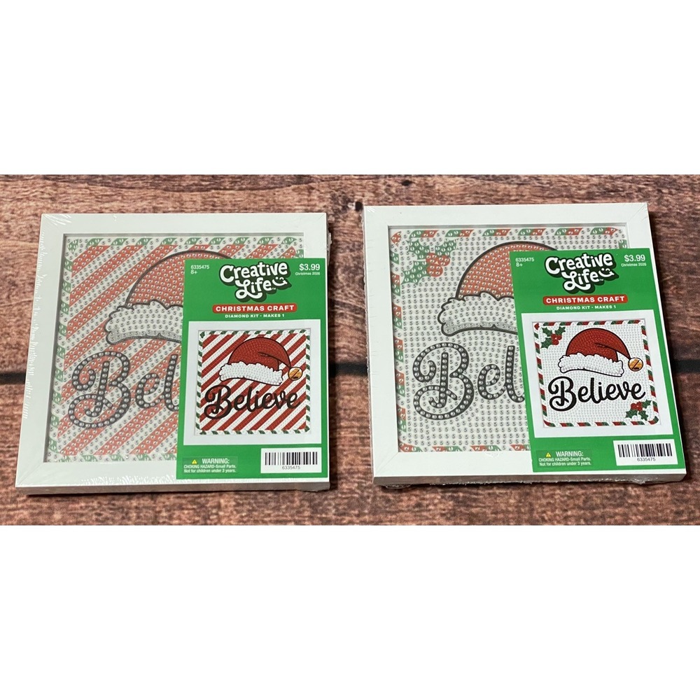 Believe Santa Hat Lot of 2 Square Diamond Painting Kit in Frame Hobby Lobby New